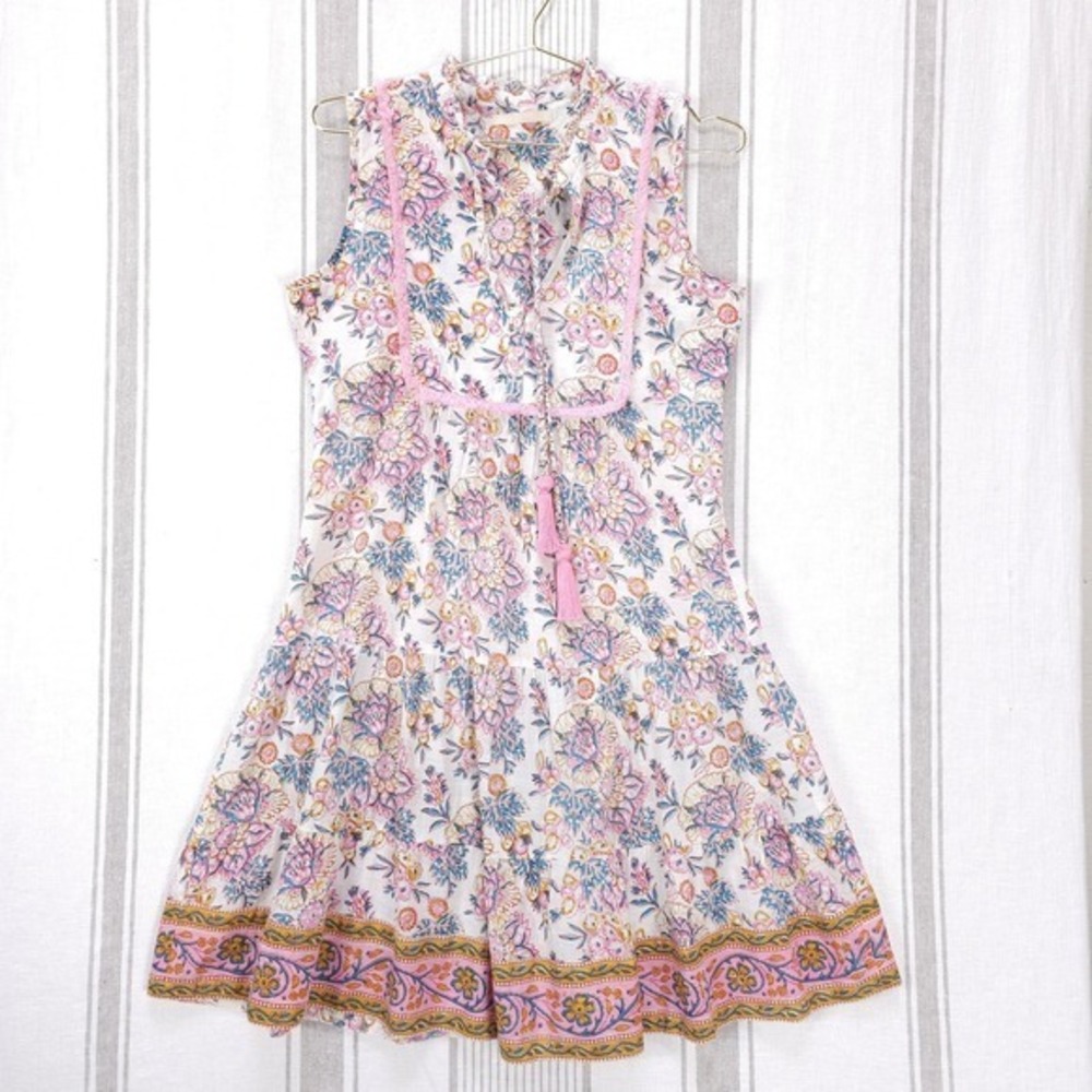 Lola Australia Dress XS Pink Floral Cotton Sleeveless Knee Length Boho Hippie‎